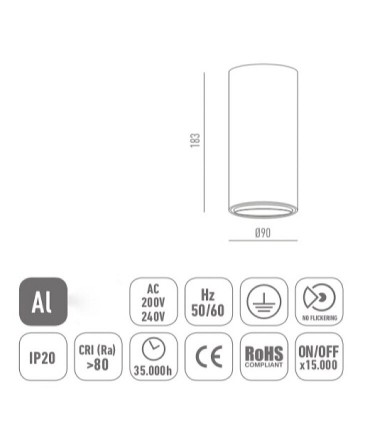 Foco de superficie CIL FIJO CROMO 10W Ø90mm