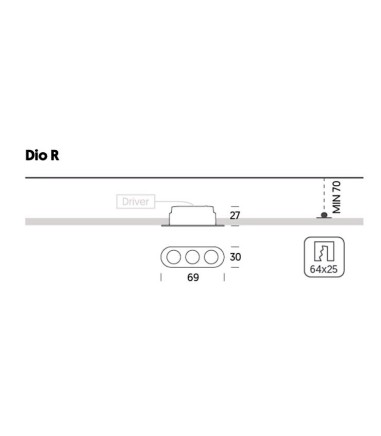 Dimensiones: Foco empotrable LED Dio R 3P 7W - Onok Lighting