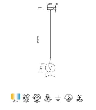 Lámpara colgante Andrómeda 1L 5W Ø13 transparente 9078 - Mantra 2
