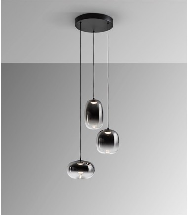 Lampara colgante de techo Onice 3L negro-smoke D30 - Schuller