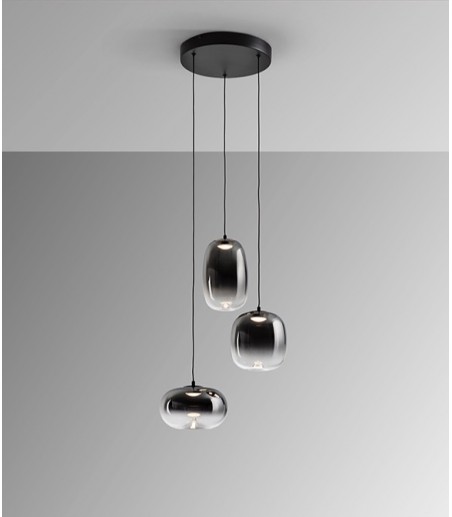 Lampara colgante de techo Onice 3L negro-smoke D30 - Schuller