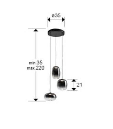 Lampara colgante de techo Onice 3L negro-smoke D30 - Schuller