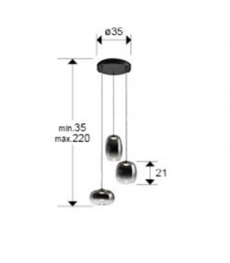 Lampara colgante de techo Onice 3L negro-smoke D30 - Schuller