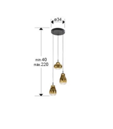 Lámpara colgante Aledis 3L negro dorado - Schuller