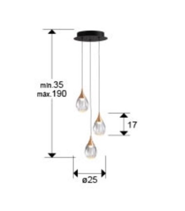 Lámpara colgante Corina 3L negro cobre - Schuller