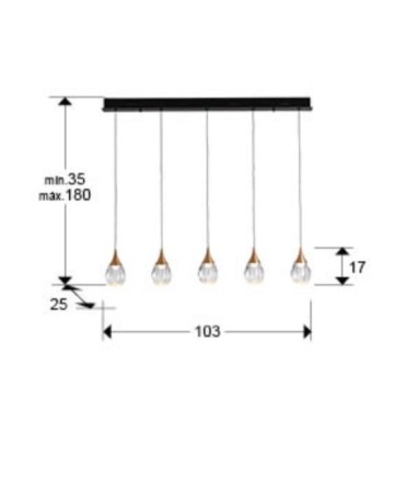 Lámpara lineal Corina 5L negro cobre - Schuller