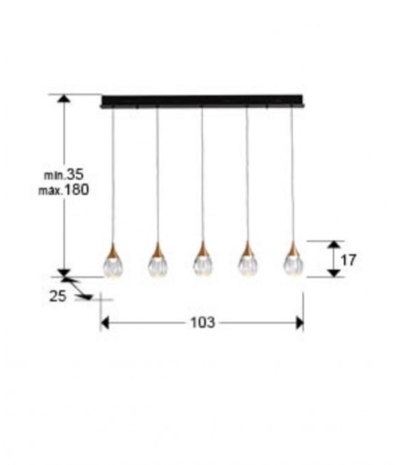 Lámpara lineal Corina 5L negro cobre - Schuller