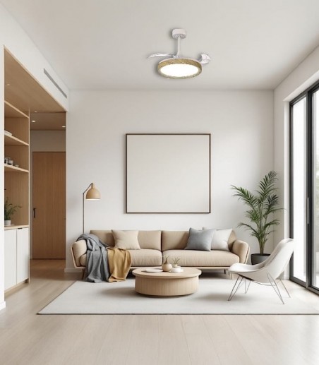 Sala con Ventilador de techo con luz y mando Mistral madera 106cm 8827 - Mantra