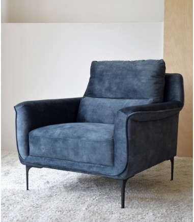 Butaca en terciopelo azul desgastado - VP Interiorismo