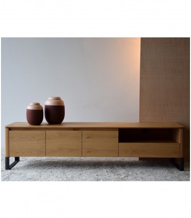 Mueble TV roble natural mate, acero negro - VP Interiorismo