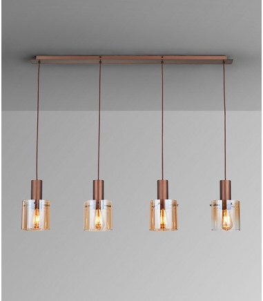 Lámpara colgante Venice 4L cobre ambar - Schuller
