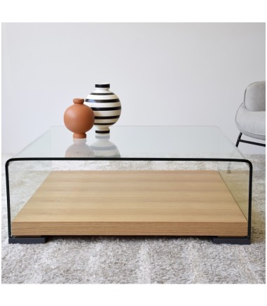 Mesa de centro vidrio templado y roble - VP Interiorismo