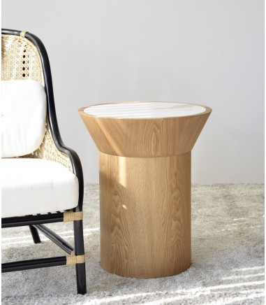 Mesa auxiliar Neda baja natural, blanco, ocre - VP Interiorismo