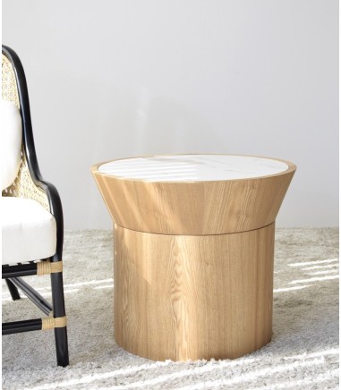 Mesa auxiliar Neda alta natural, blanco, ocre - VP Interiorismo