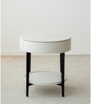 Mesa auxiliar N. 51 cerámico blanco y metal - VP Interiorismo