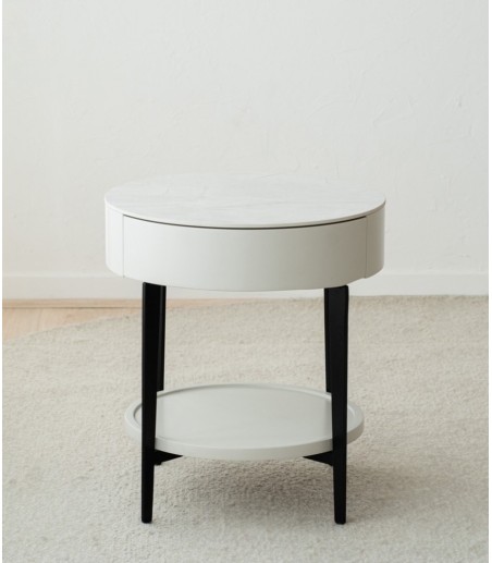 Mesa auxiliar N. 51 cerámico blanco y metal - VP Interiorismo