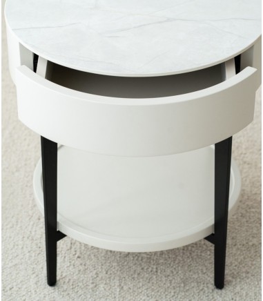 Mesa auxiliar N. 51 cerámico blanco y metal - VP Interiorismo
