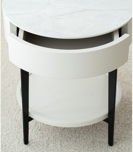 Mesa auxiliar N. 51 cerámico blanco y metal - VP Interiorismo
