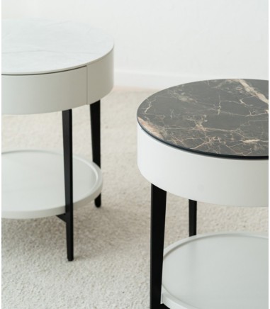 Mesa auxiliar N. 51 cerámico blanco y metal - VP Interiorismo