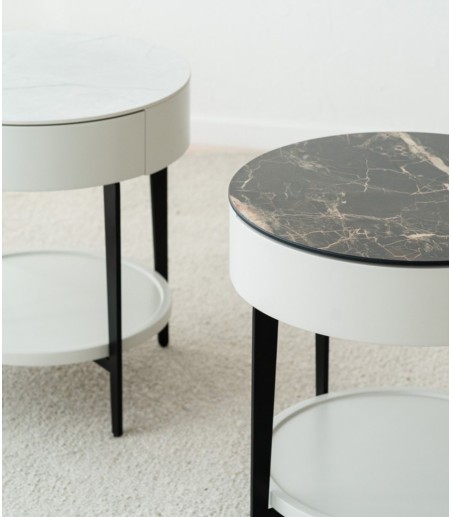 Mesa auxiliar N. 51 cerámico blanco y metal - VP Interiorismo
