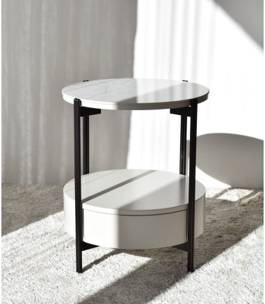 Mesa auxiliar N. 16 mármol cerámico blanco - VP Interiorismo