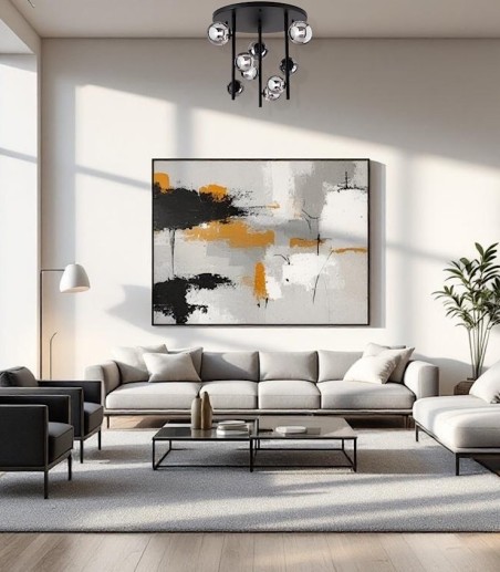 Sala con Lámpara de techo Perlage gris - PL9 - Ideal Lux