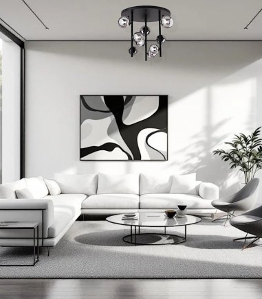 Sala de estar con Lámpara de techo Perlage gris - PL9 - Ideal Lux
