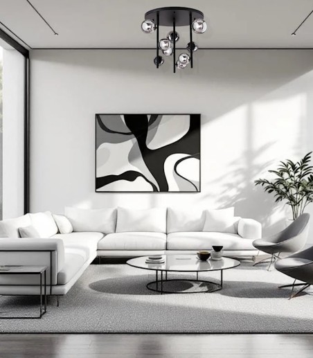 Sala de estar con Lámpara de techo Perlage gris - PL9 - Ideal Lux
