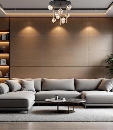 Sala de estar con Lámpara de techo Perlage ámbar - PL9 - Ideal Lux