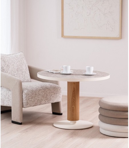 Mesa Lounge redonda cerámico y madera - VP Interiorismo
