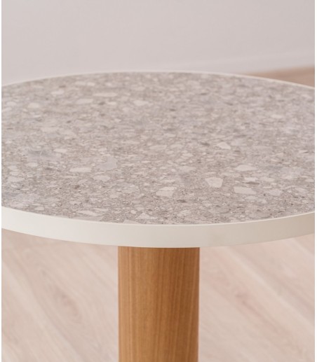 Mesa Lounge redonda cerámico y madera - VP Interiorismo