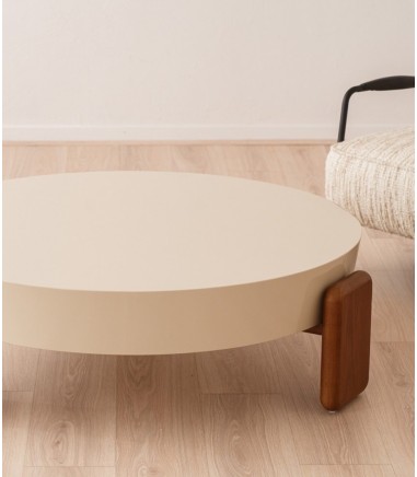 Mesa centro Obi lacado beige y nogal - VP Interiorismo