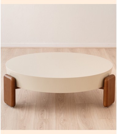 Mesa centro Obi lacado beige y nogal - VP Interiorismo