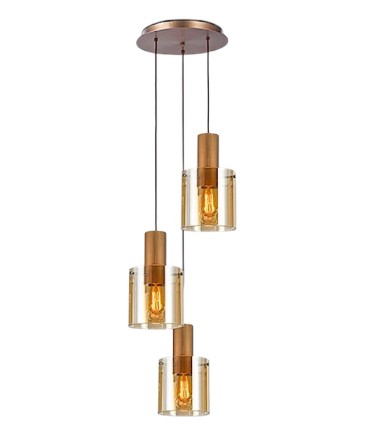 Lámpara colgante Venize 3L cobre ambar - I3