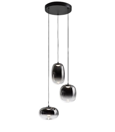 Lampara colgante de techo Onice 3L negro-smoke D30 - Schuller