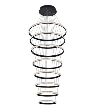 Lámpara de techo colgante Ring 8 aros negro 4000k c/mando - Schuller