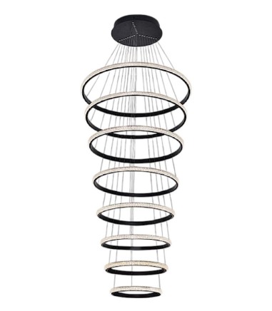 Lámpara de techo colgante Ring 8 aros negro 4000k c/mando - Schuller