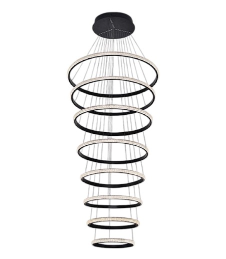 Lámpara de techo colgante Ring 8 aros negro 4000k c/mando - Schuller