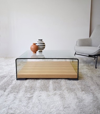 Mesa de centro vidrio templado y roble - VP Interiorismo