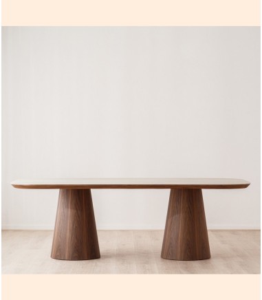 Mesa comedor Dolmen cerámico y nogal - VP Interiorismo