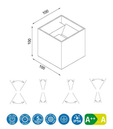 Dimensiones. Aplique Exterior Davos 6521 cubo blanco de Mantra
