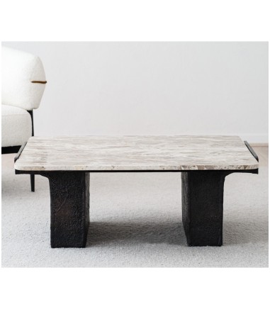 Mesa de centro cuadrada mármol y metal - VP Interiorismo