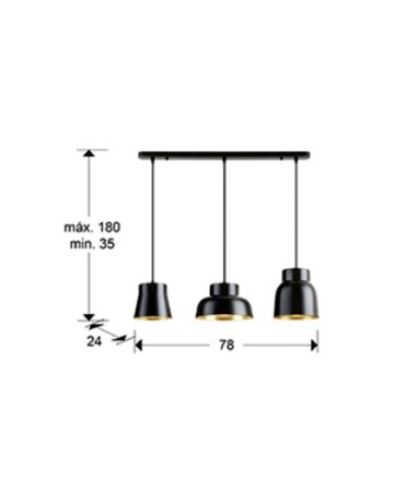 Lámpara de techo lineal Vulcano 3L oro negro - I3