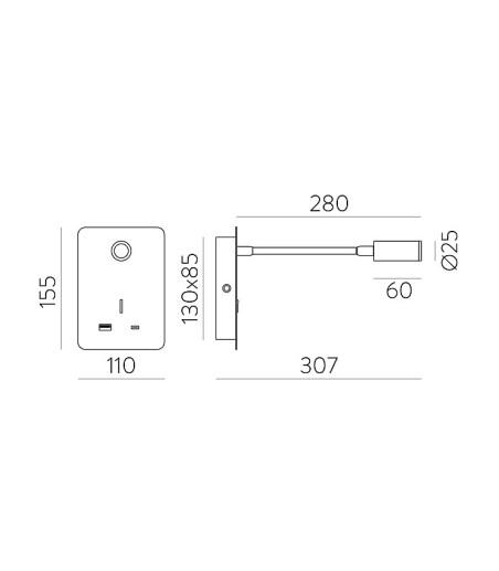 Aplique de pared Senda negro - ACB