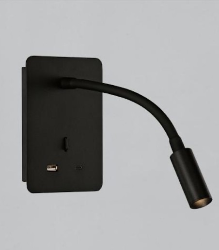 Aplique de pared con lector Senda negro - ACB