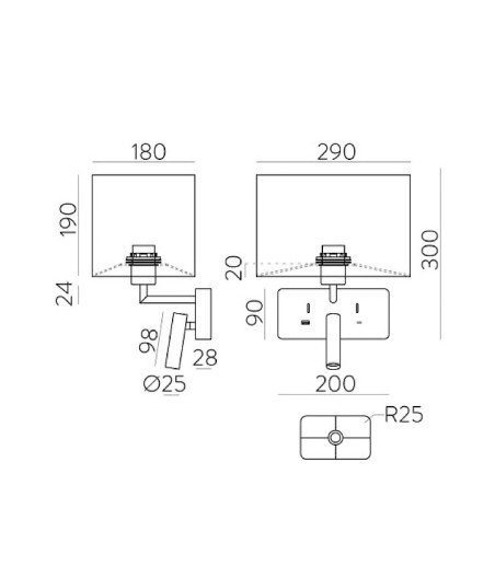 Aplique de pared Romeo con lector E27 - ACB