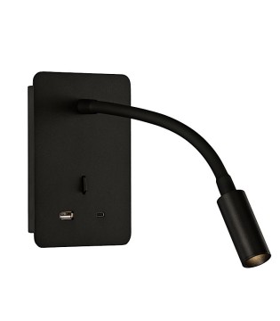 Aplique de pared con lector Senda negro - ACB