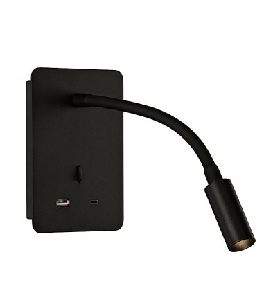 Aplique de pared con lector Senda negro - ACB