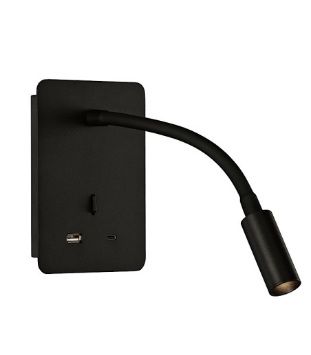 Aplique de pared con lector Senda negro - ACB