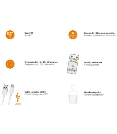 Características de la bombilla recargable LED 6W E27 Dimmable CCT